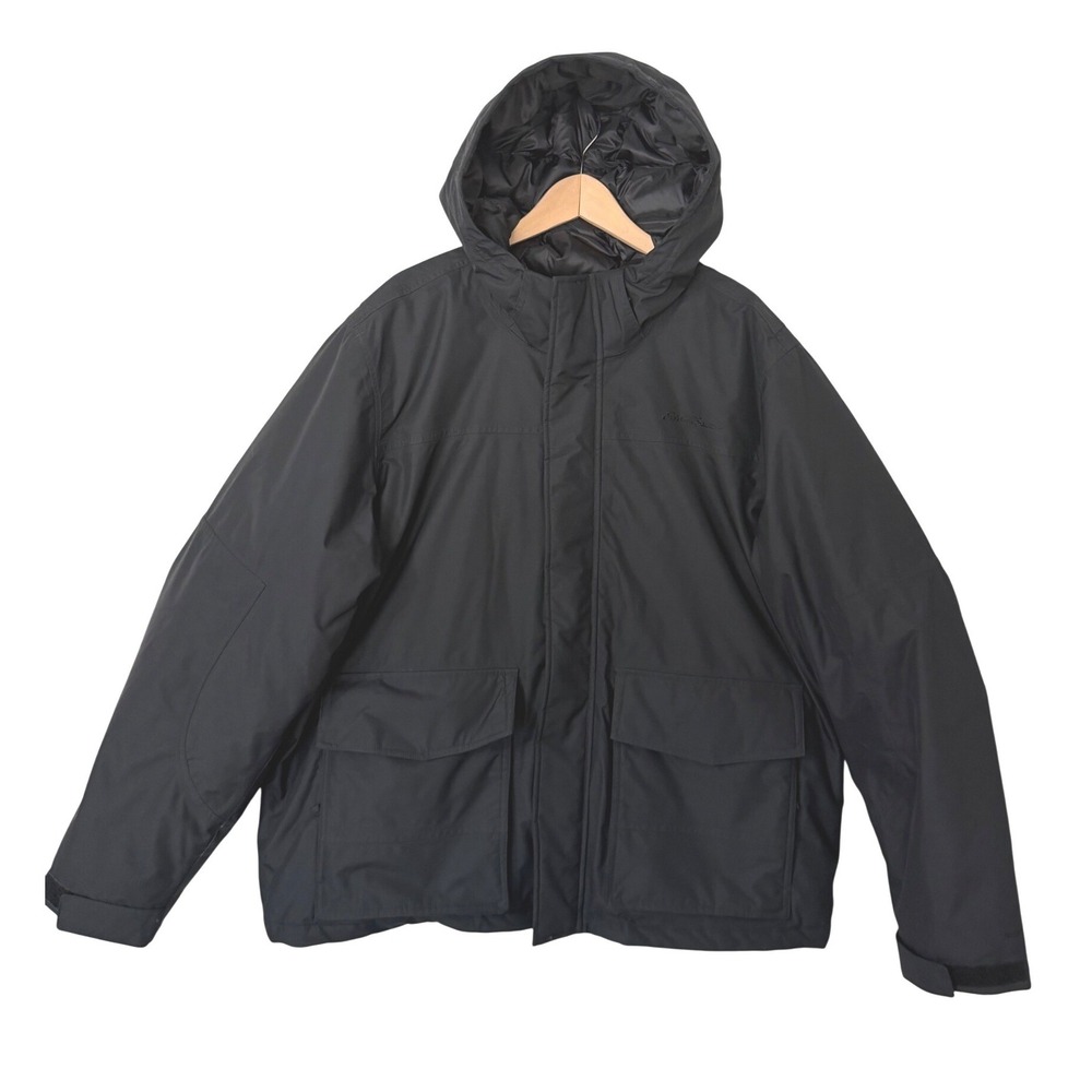 Eddie Bauer Mens XL Black Goose Down Insulated Hooded Parka Jacket 13312559